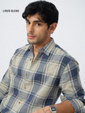 Cotton Linen Checks: Blue Topaz